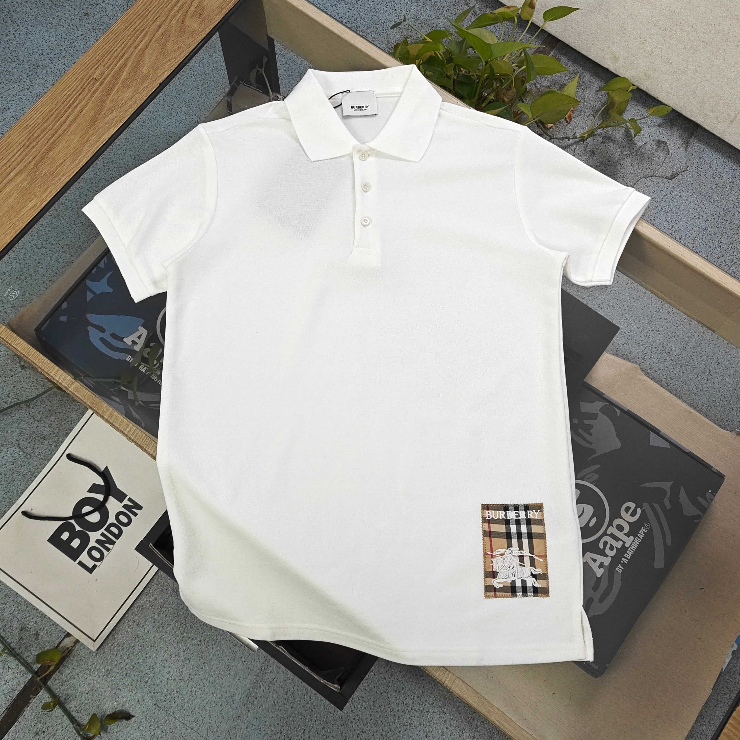 Burberry Check Logo Embroidered Cotton Polo Shirt - Style 01