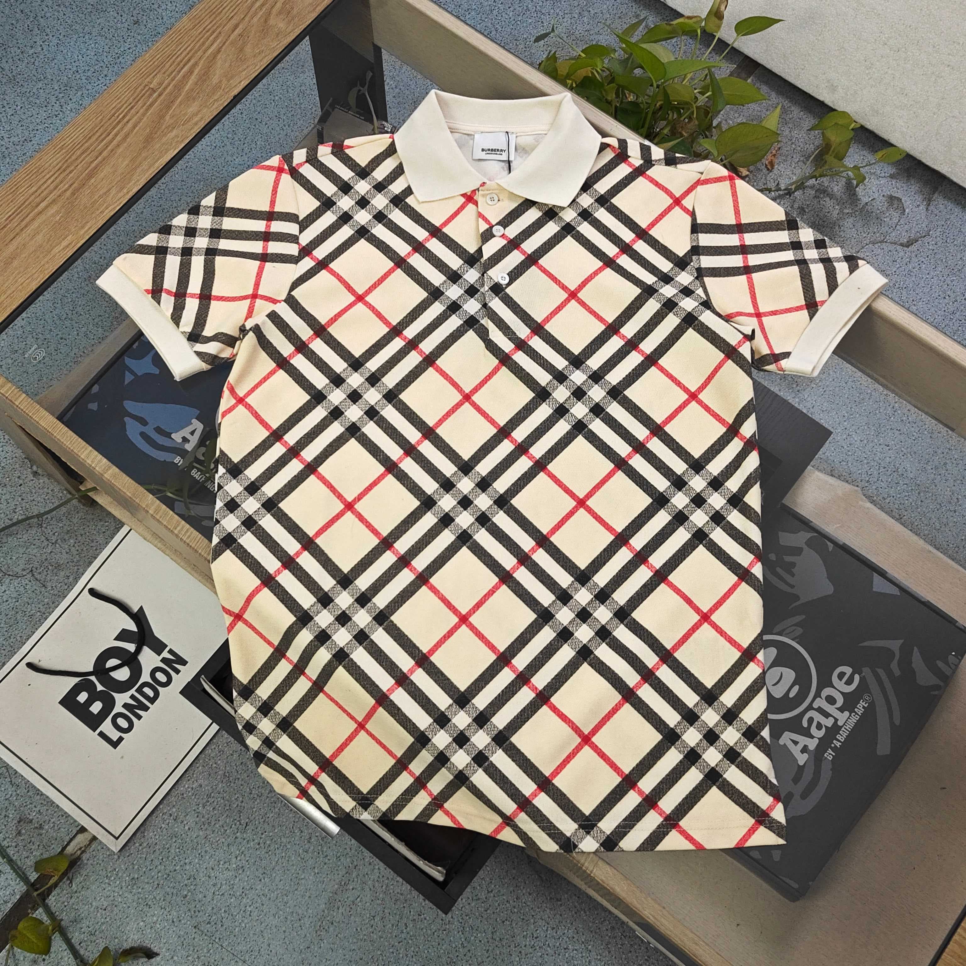Burberry Check Logo Embroidered Cotton Polo Shirt - Style 02