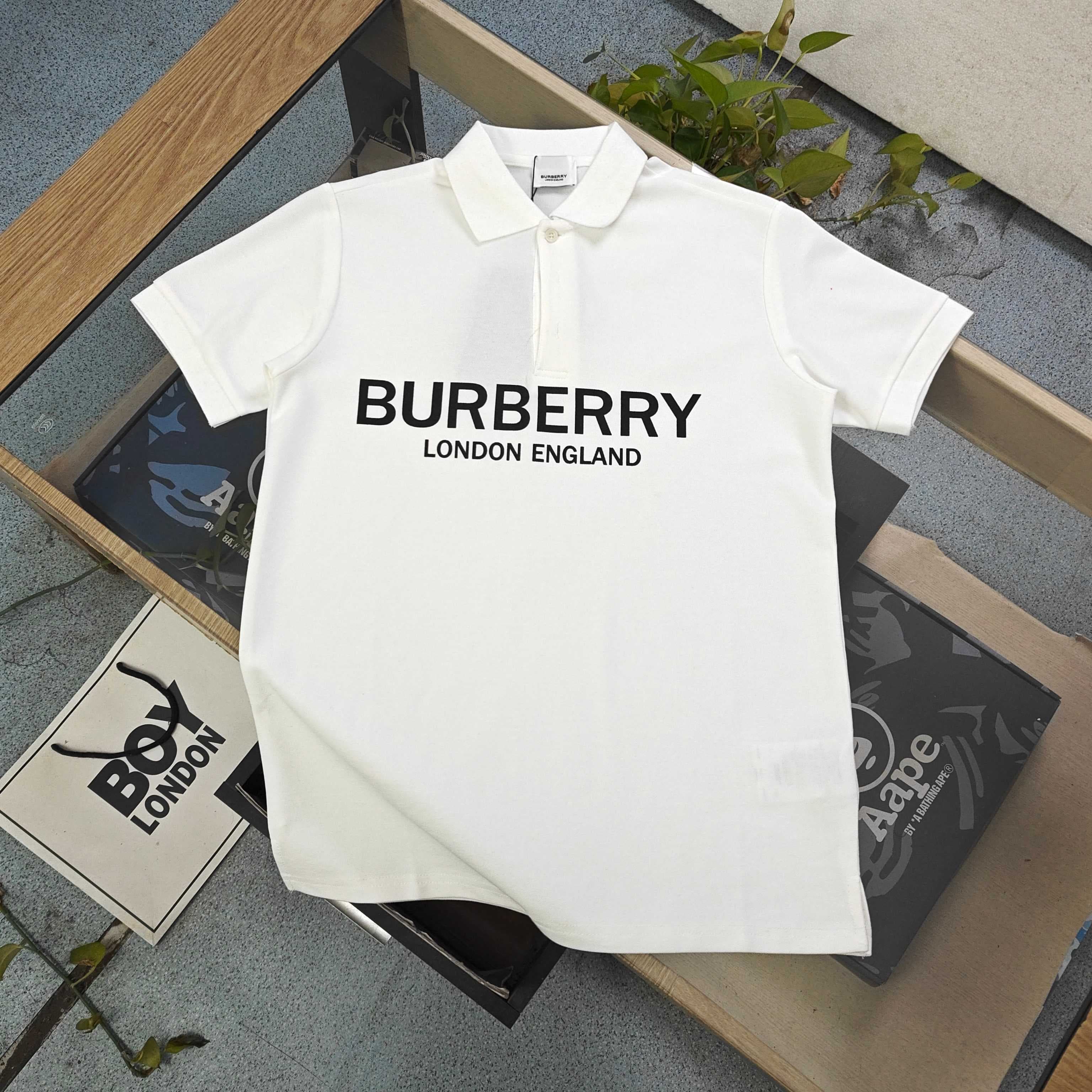Burberry Letter Logo Cotton Polo Shirt - Style 01