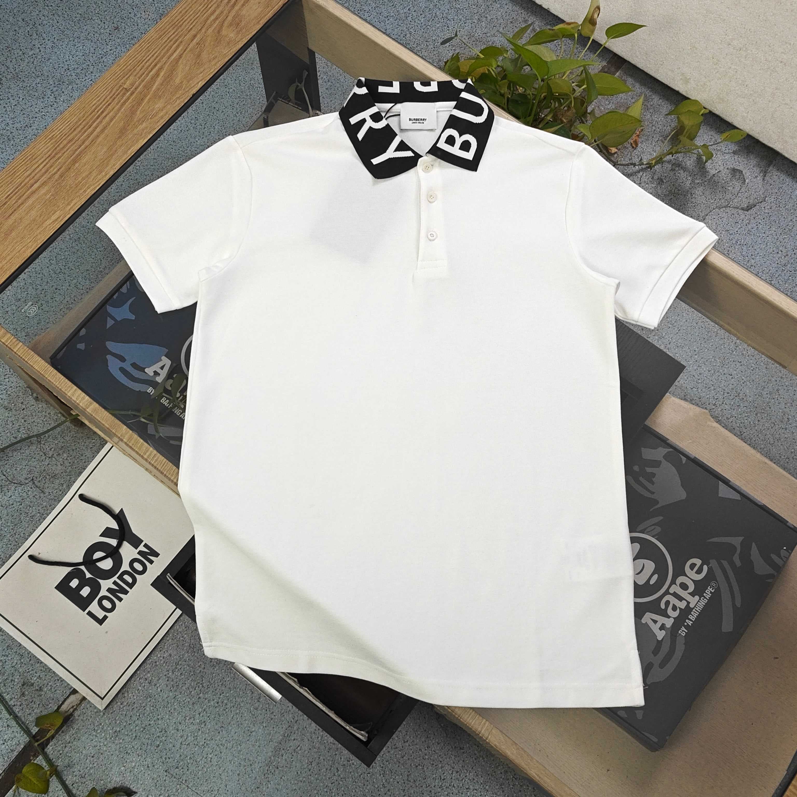 Burberry Letter Logo Cotton Polo Shirt - Style 02
