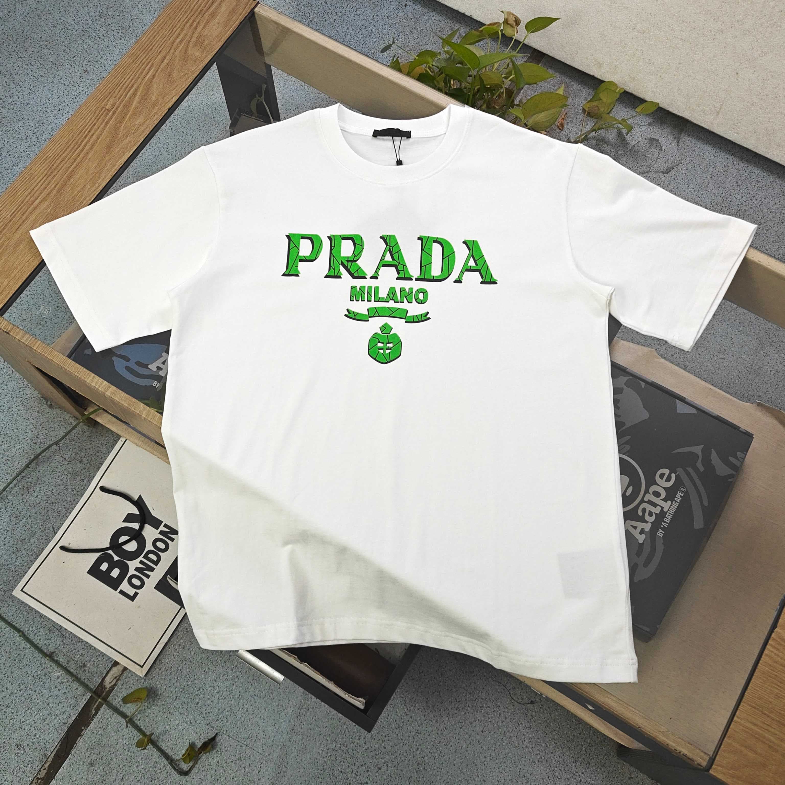Prada Logo Print Cotton T-Shirt - Style 02