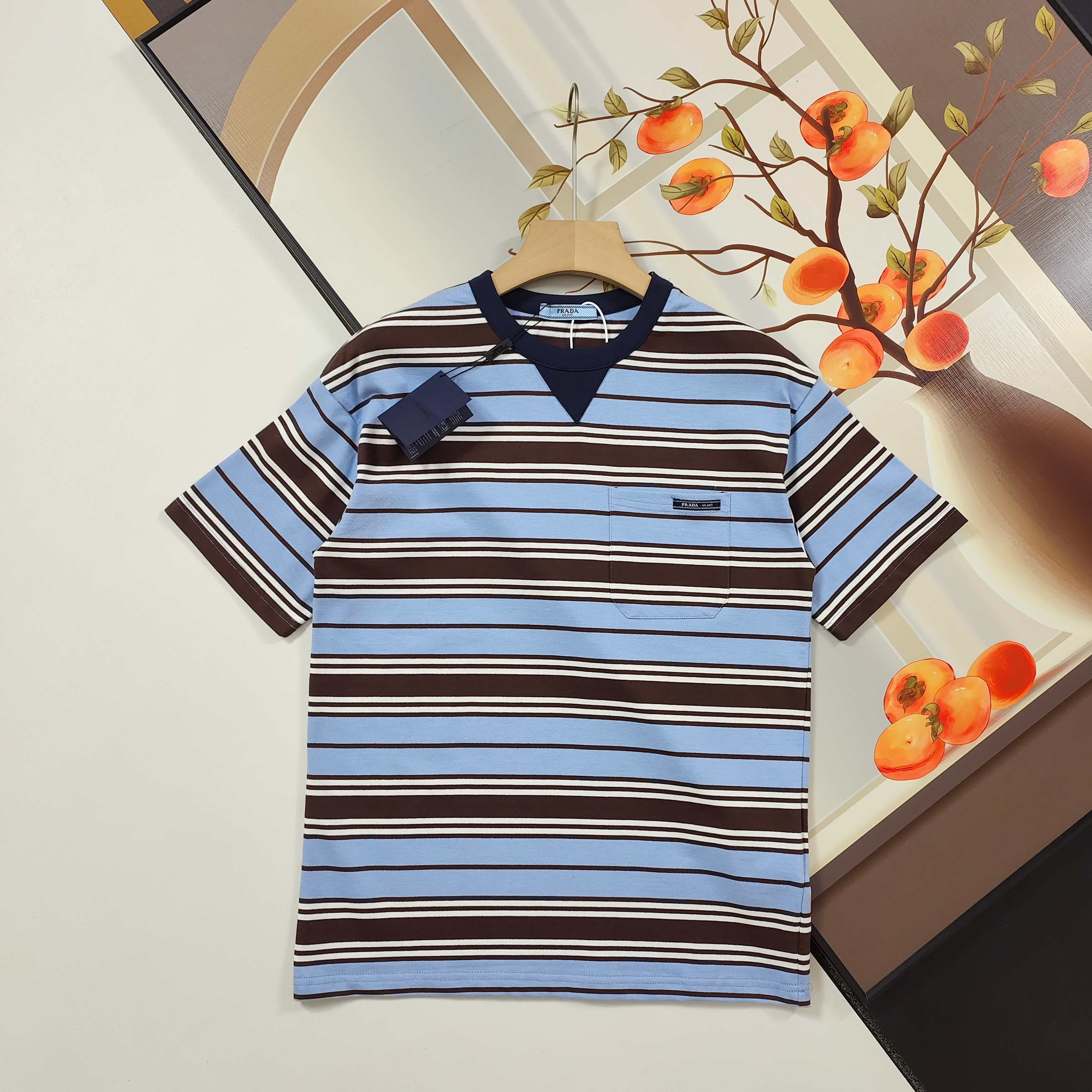 Prada Striped Logo Cotton T-Shirt